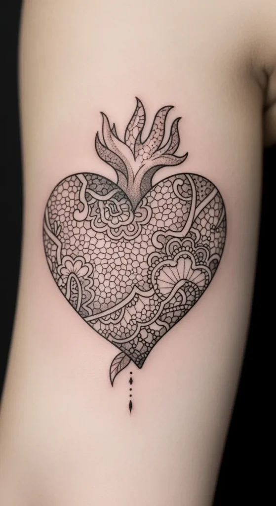 Sacred Heart with Lace Patterns