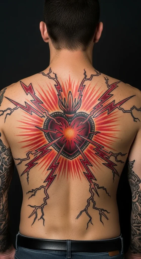 Sacred Heart with Lightning Bolts
