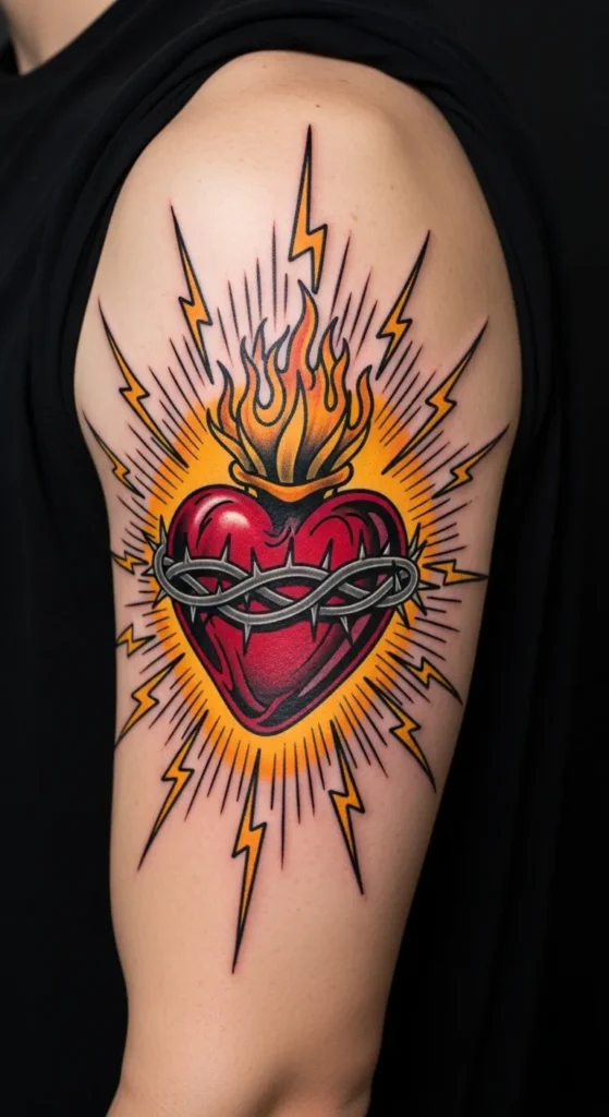  Sacred Heart with Lightning Bolts