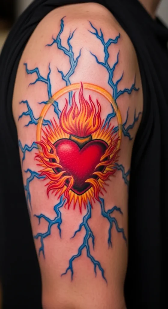 Sacred Heart with Lightning Bolts