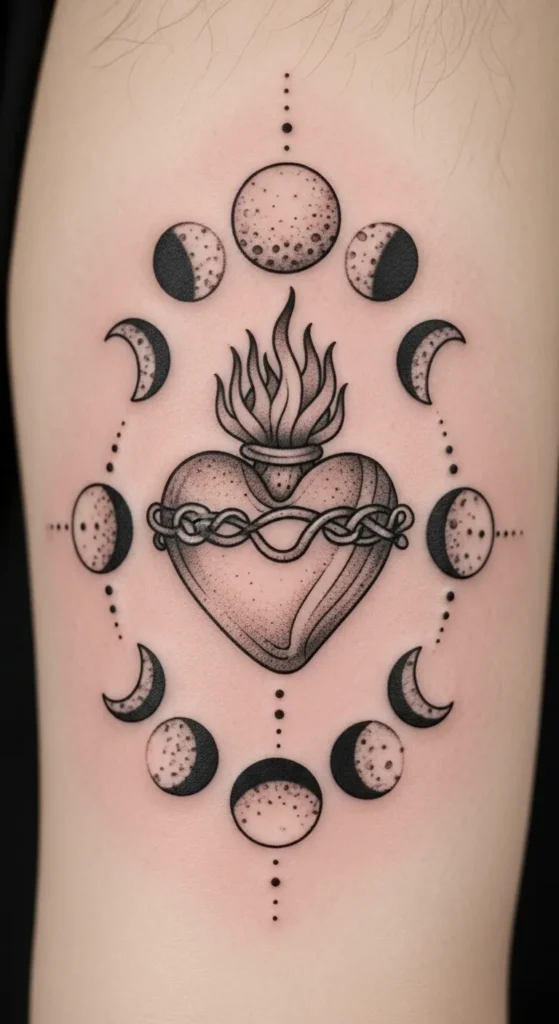 Sacred Heart with Moon Phases