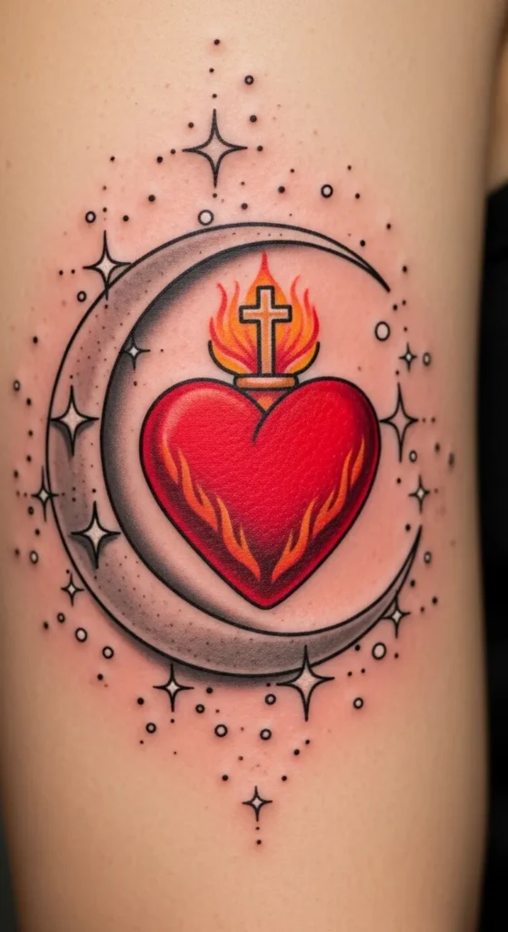  Sacred Heart with Moon and Stars