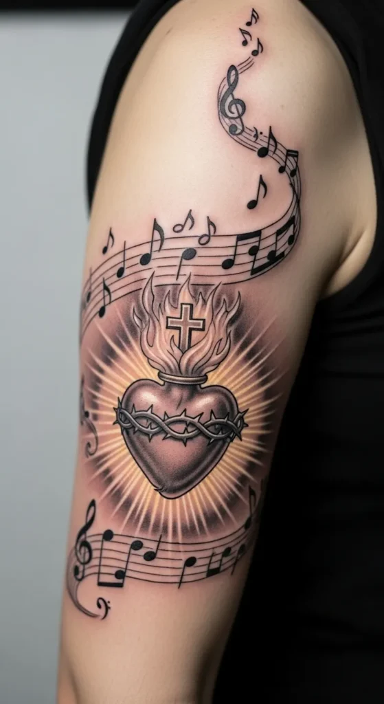 Sacred Heart with Music Notes