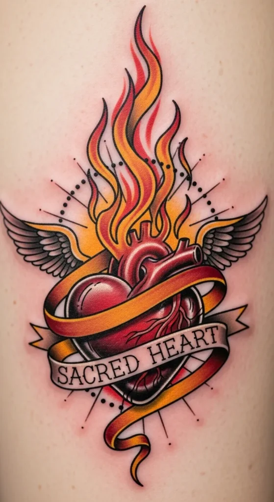 Sacred Heart with Ribboned Flame
