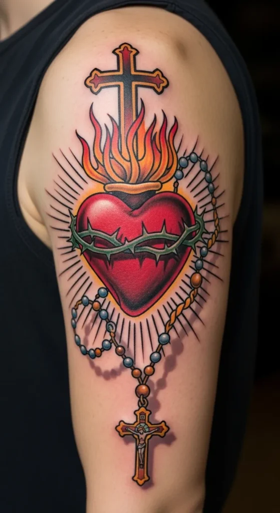 Sacred Heart with Rosary Beads