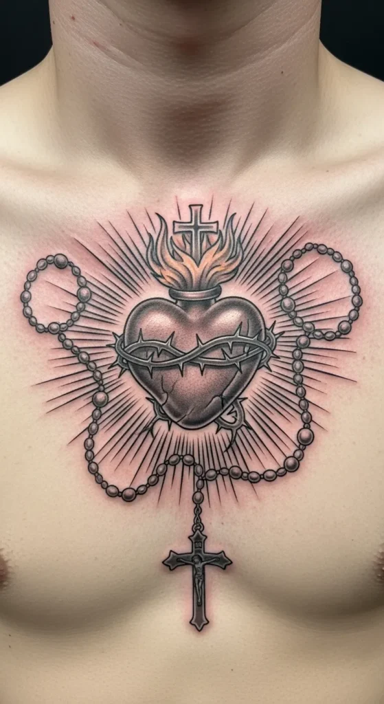  Sacred Heart with Rosary Beads