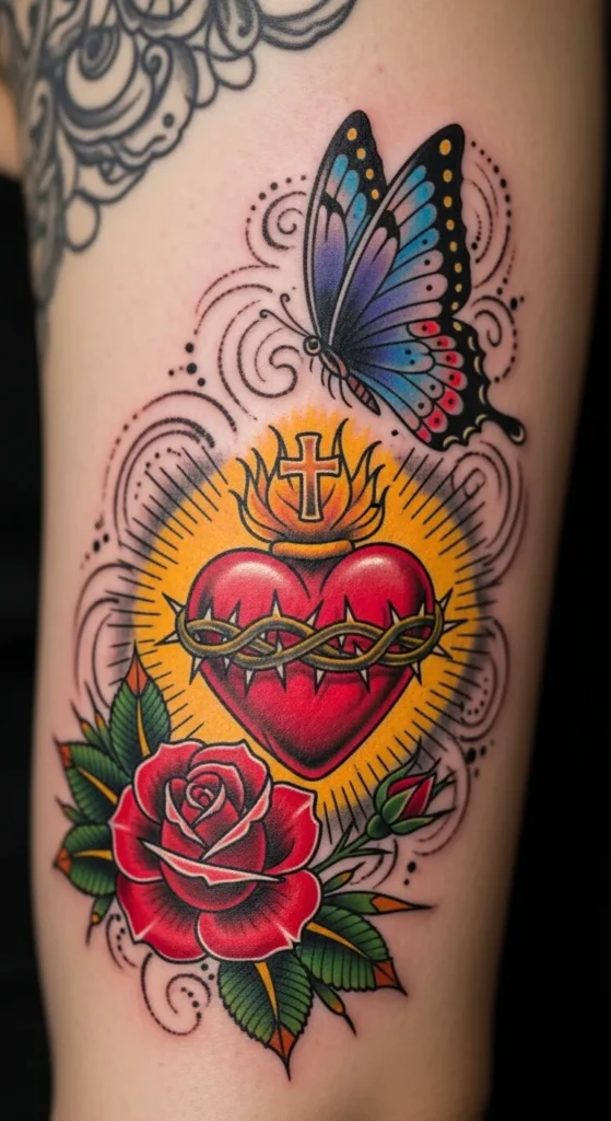 Sacred Heart with Rose and Butterfly