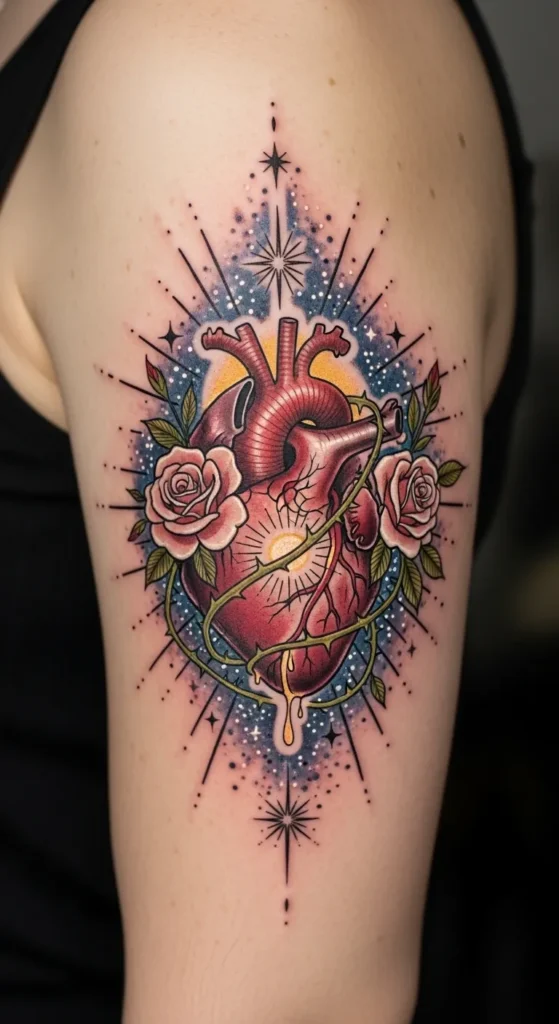  Sacred Heart with Rose and Stars