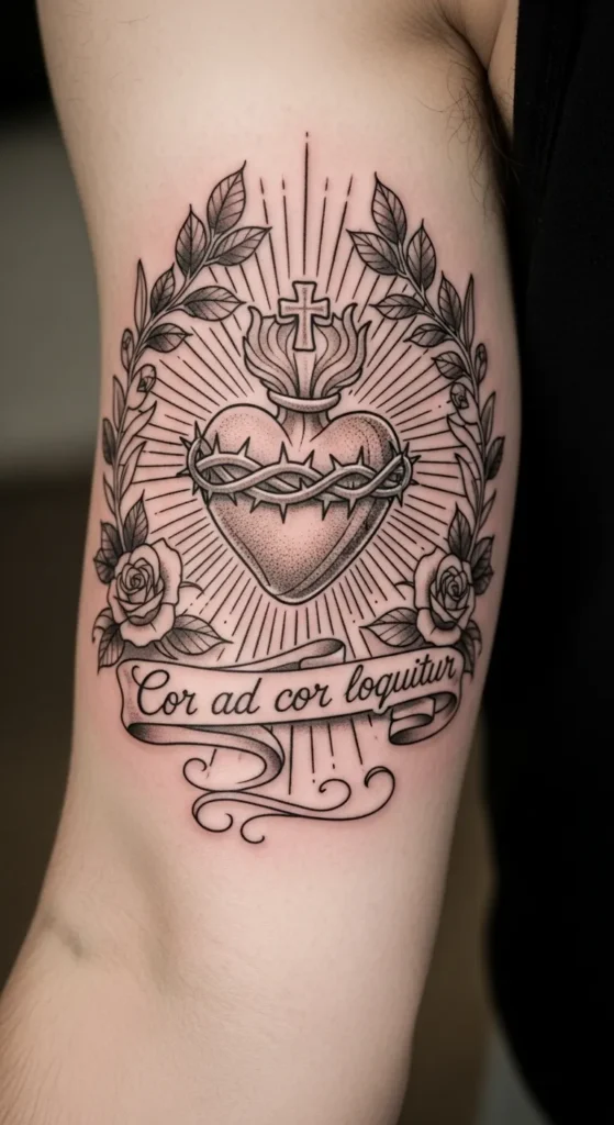 Sacred Heart with Scripted Quote
