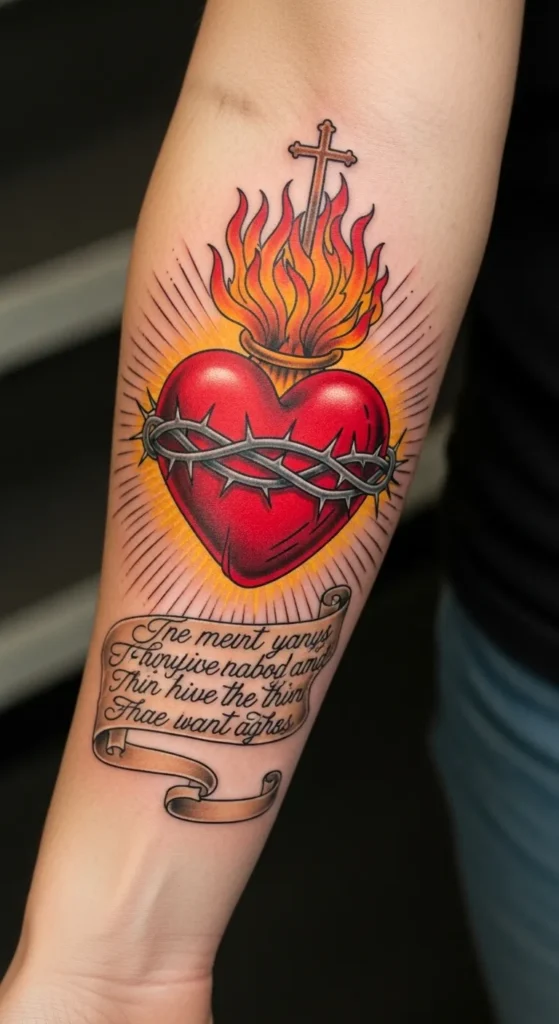 Sacred Heart with Scroll Quotes