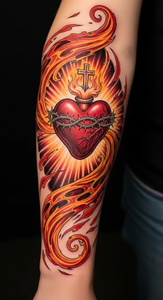 Sacred Heart with Spiral Flames