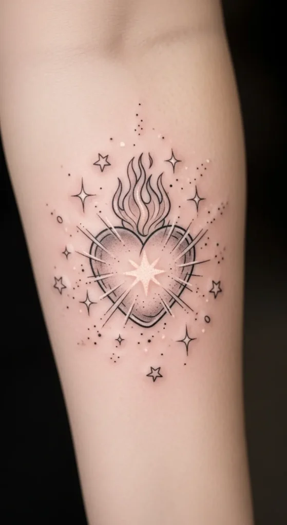 Sacred Heart with Stars and Sparkles