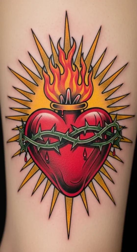 Sacred Heart with Sunburst Background