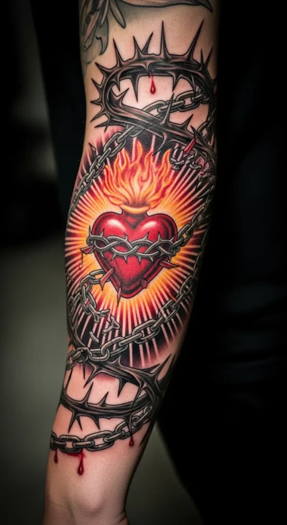 Sacred Heart with Thorns and Chains