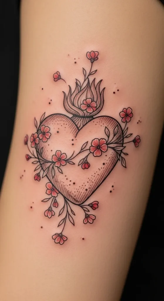 Sacred Heart with Tiny Flowers
