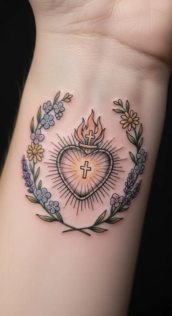 Sacred Heart with Tiny Flowers