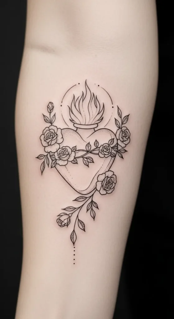 Sacred Heart with Tiny Roses