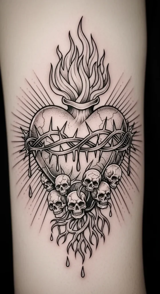 Sacred Heart with Tiny Skulls