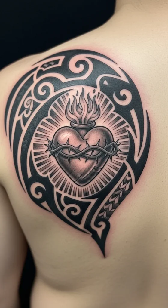 Sacred Heart with Tribal Patterns