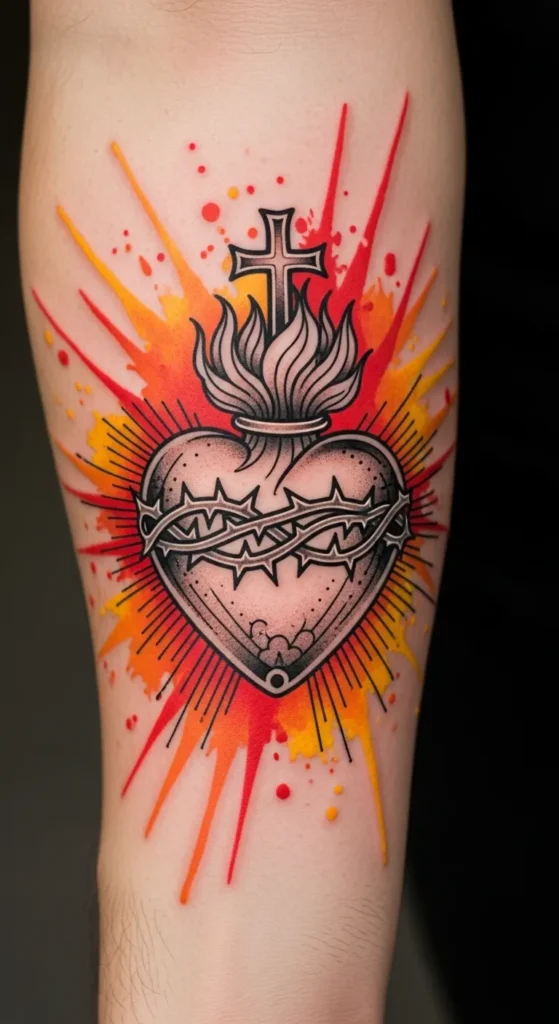 Sacred Heart with Watercolor Background