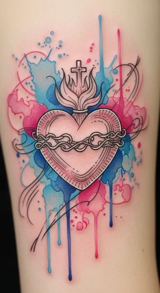 Sacred Heart with Watercolor Background