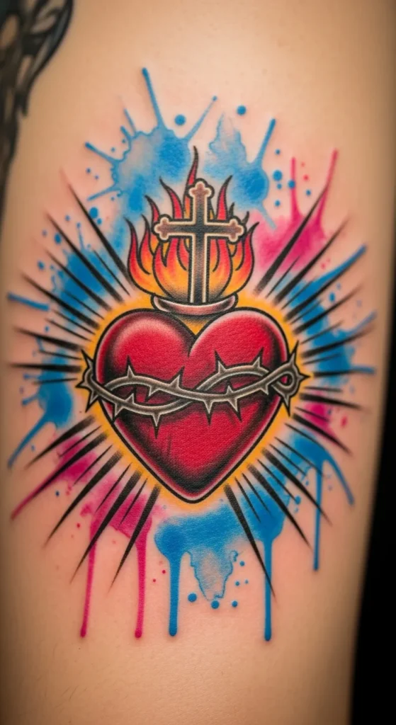 Sacred Heart with Watercolor Background