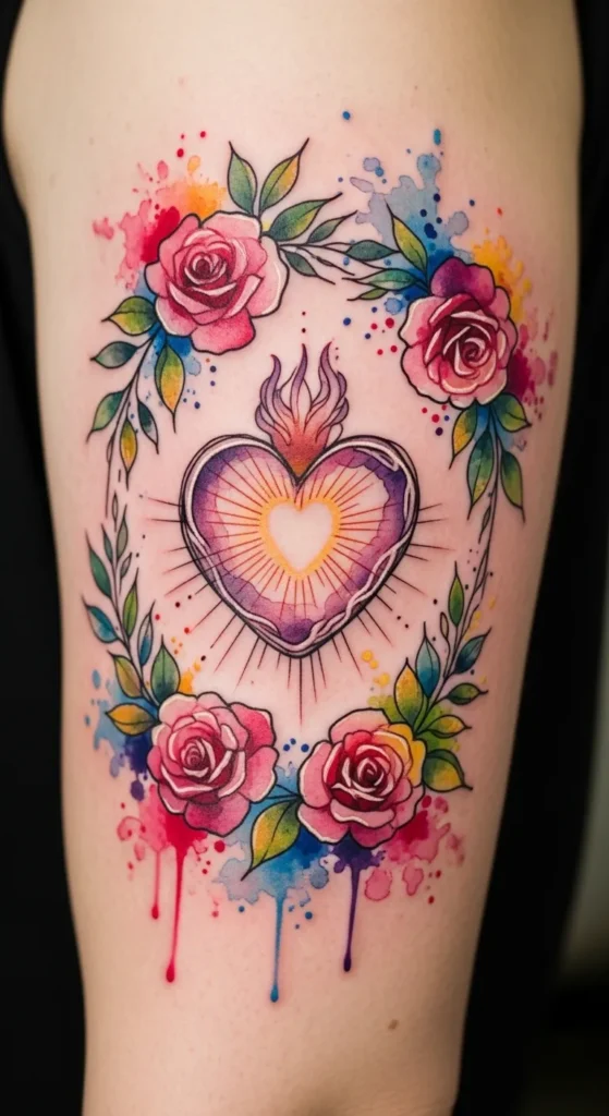 Sacred Heart with Watercolor Roses