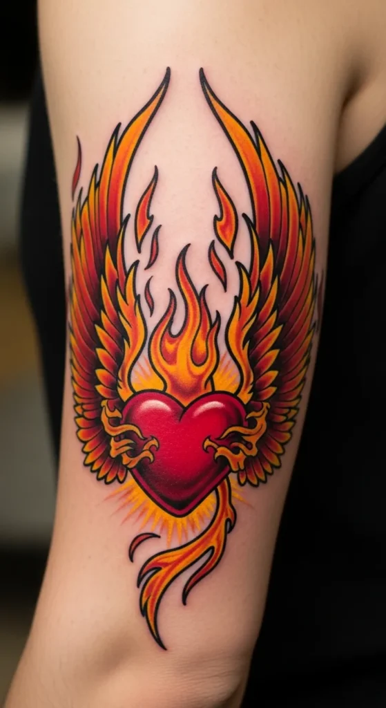Sacred Heart with Winged Flames