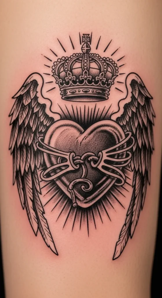 Sacred Heart with Wings and Crown