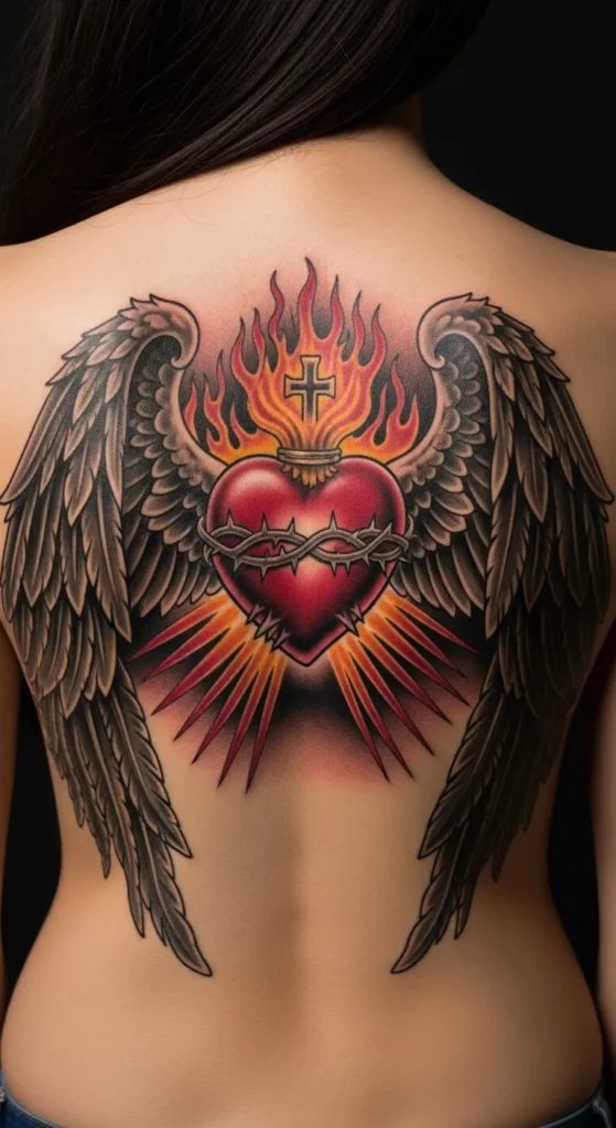 Sacred Heart with Wings and Flames