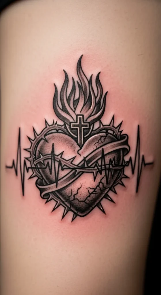 Sacred Heart with a Heartbeat Line