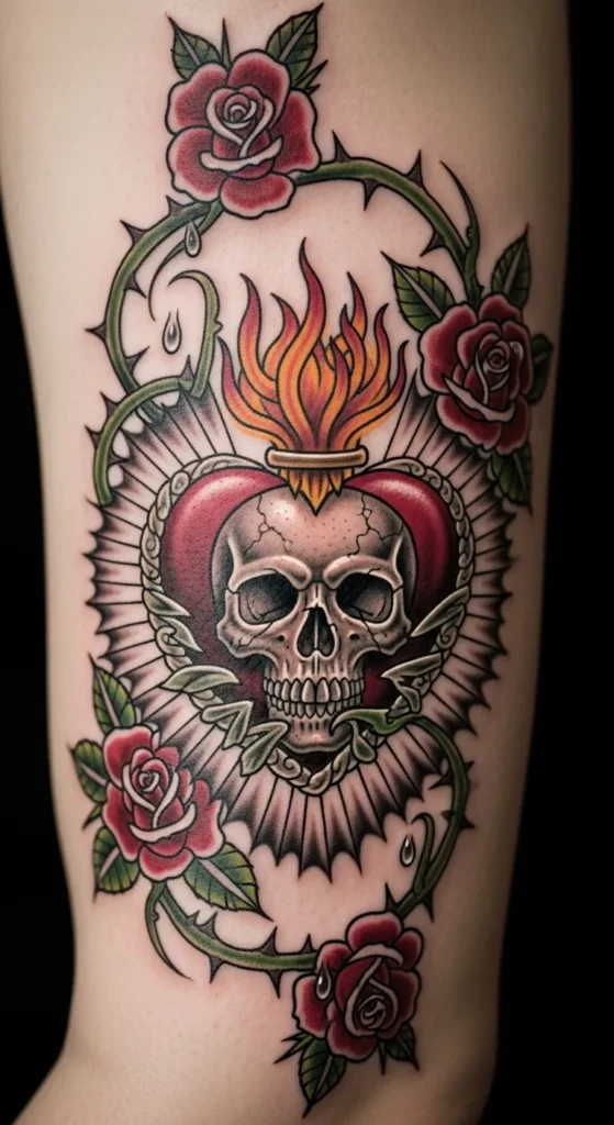 Sacred Heart with a Skull and Roses