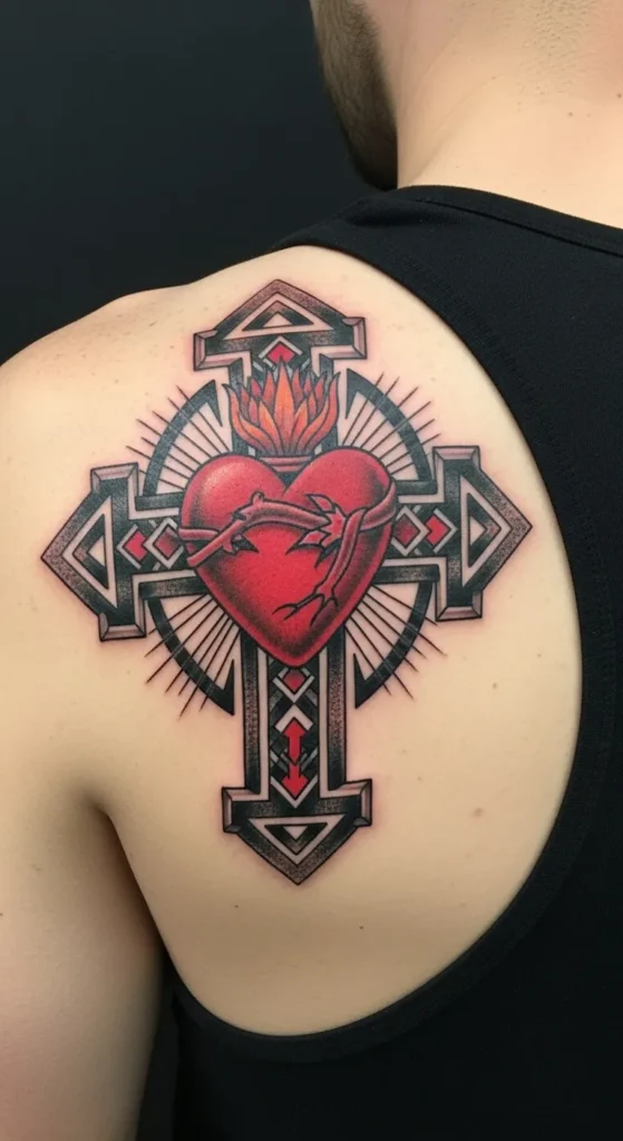 Sacred Heart with a Tribal Cross