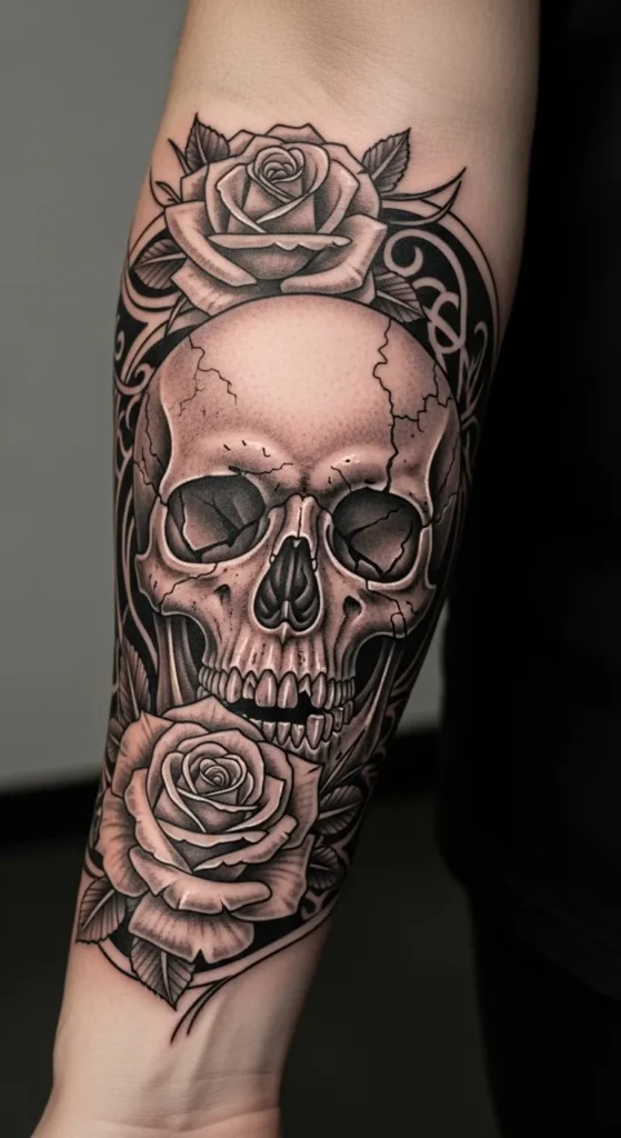  Skull and Roses Arm Band Tattoo