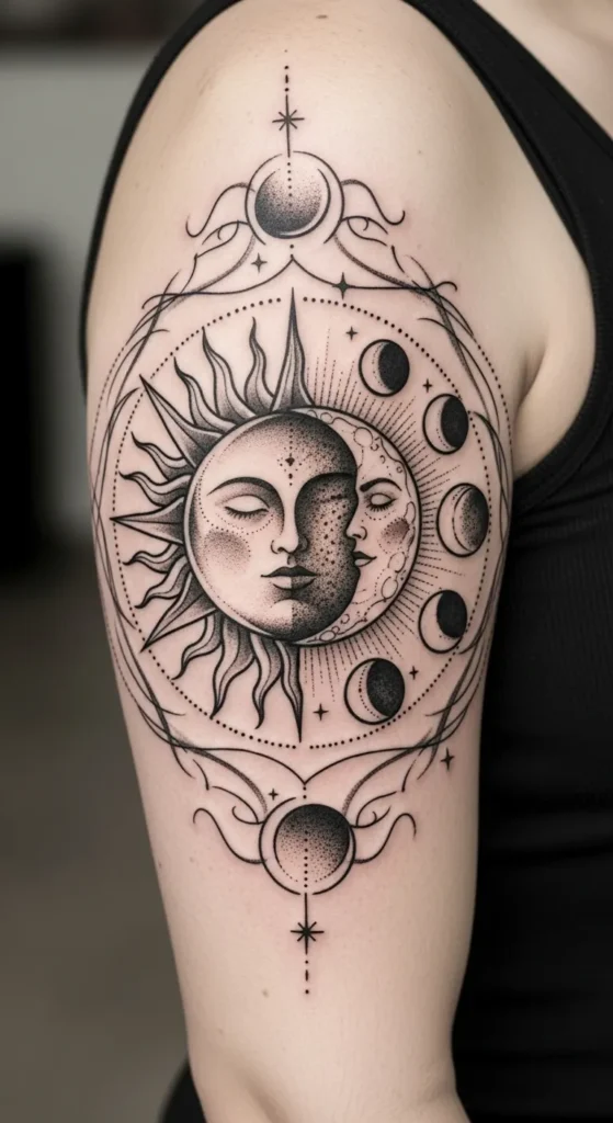 Sun and Moon Arm Band Tattoo