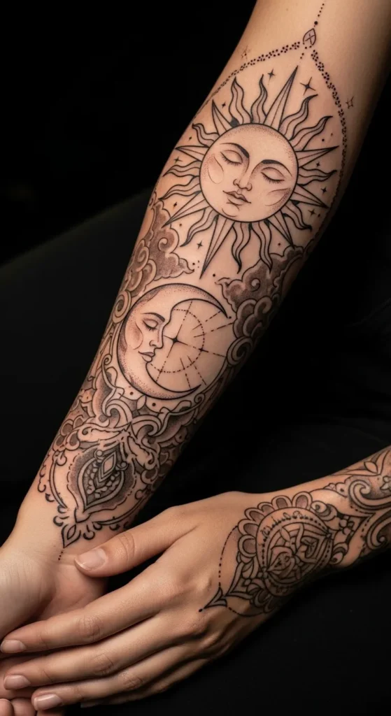Sun and Moon Armband Tattoo