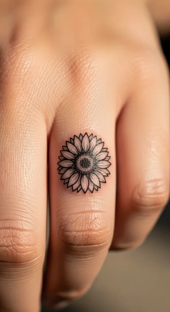 Sunflower Finger Tattoo