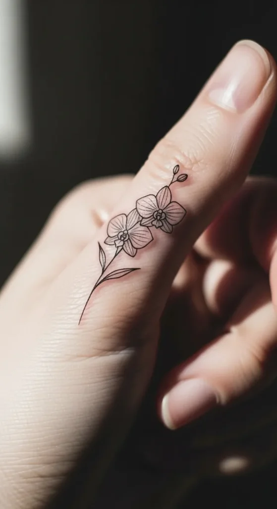 Tiny Orchid on the Finger
