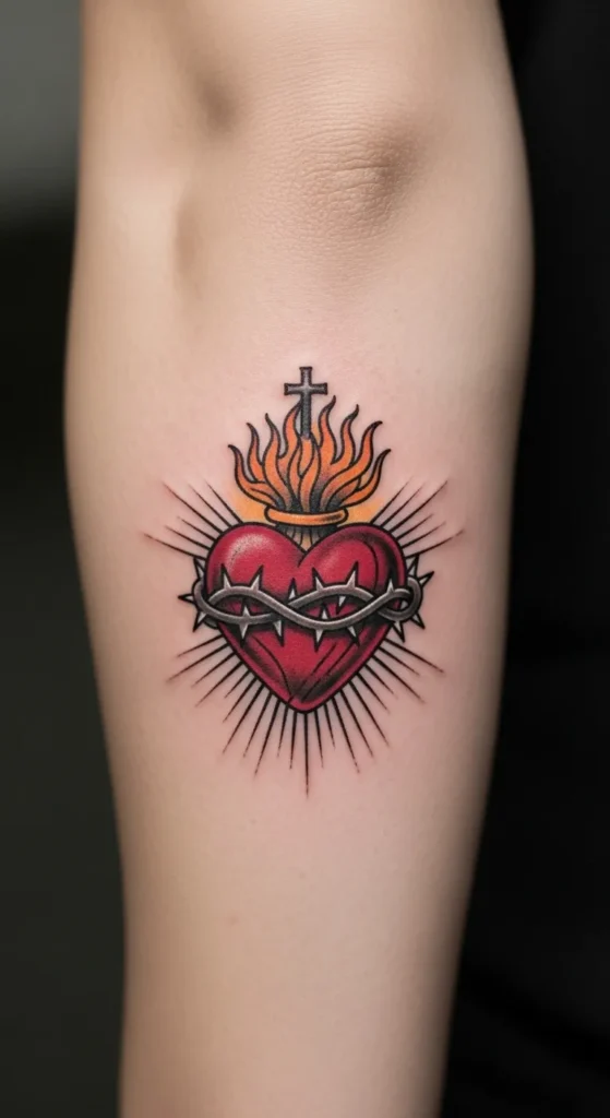 Tiny Sacred Heart on the Forearm
