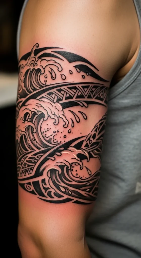 Tribal Wave Armband with Water Elements