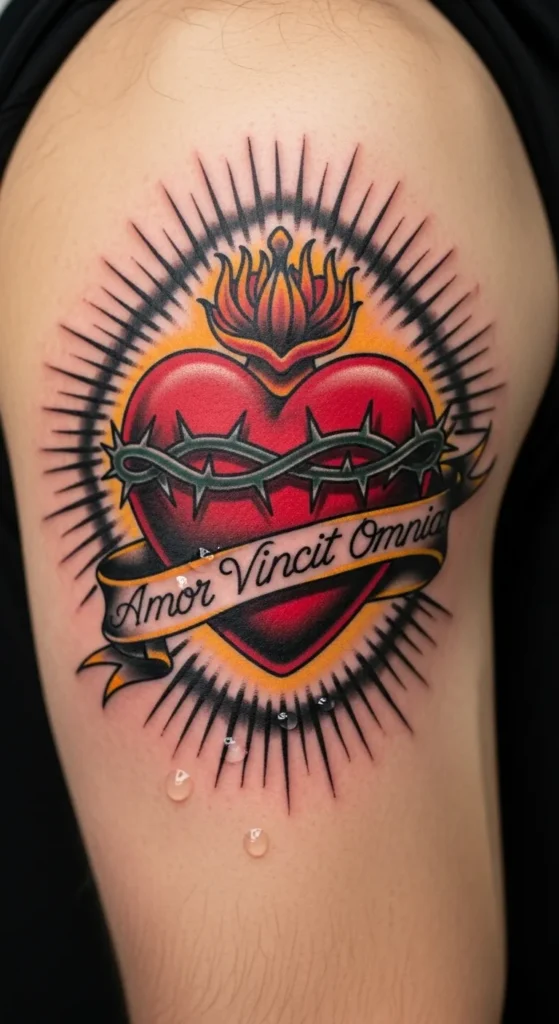 Vintage-Style Sacred Heart with Banner