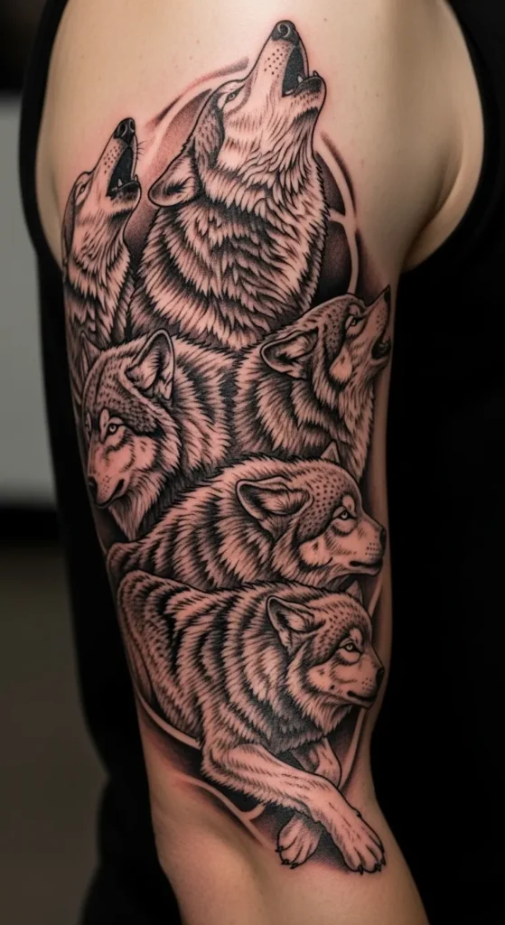 Wolf Pack Arm Band Tattoo