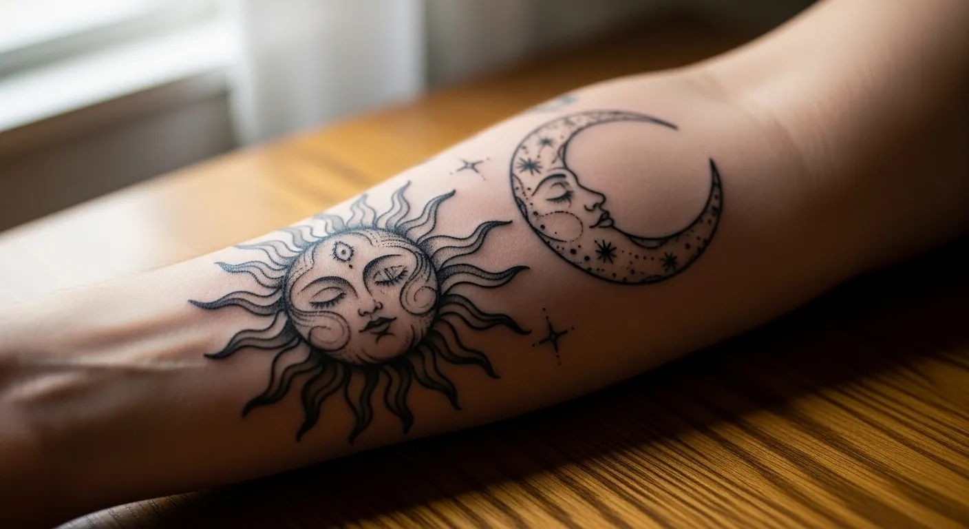 22 Viral Sun and Moon Forearm Tattoo for Visible and Expressive Ink Inspiration