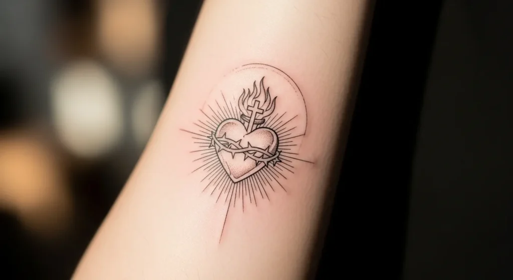 23 Elegant Fine Line Sacred Heart Tattoos That Feel Modern