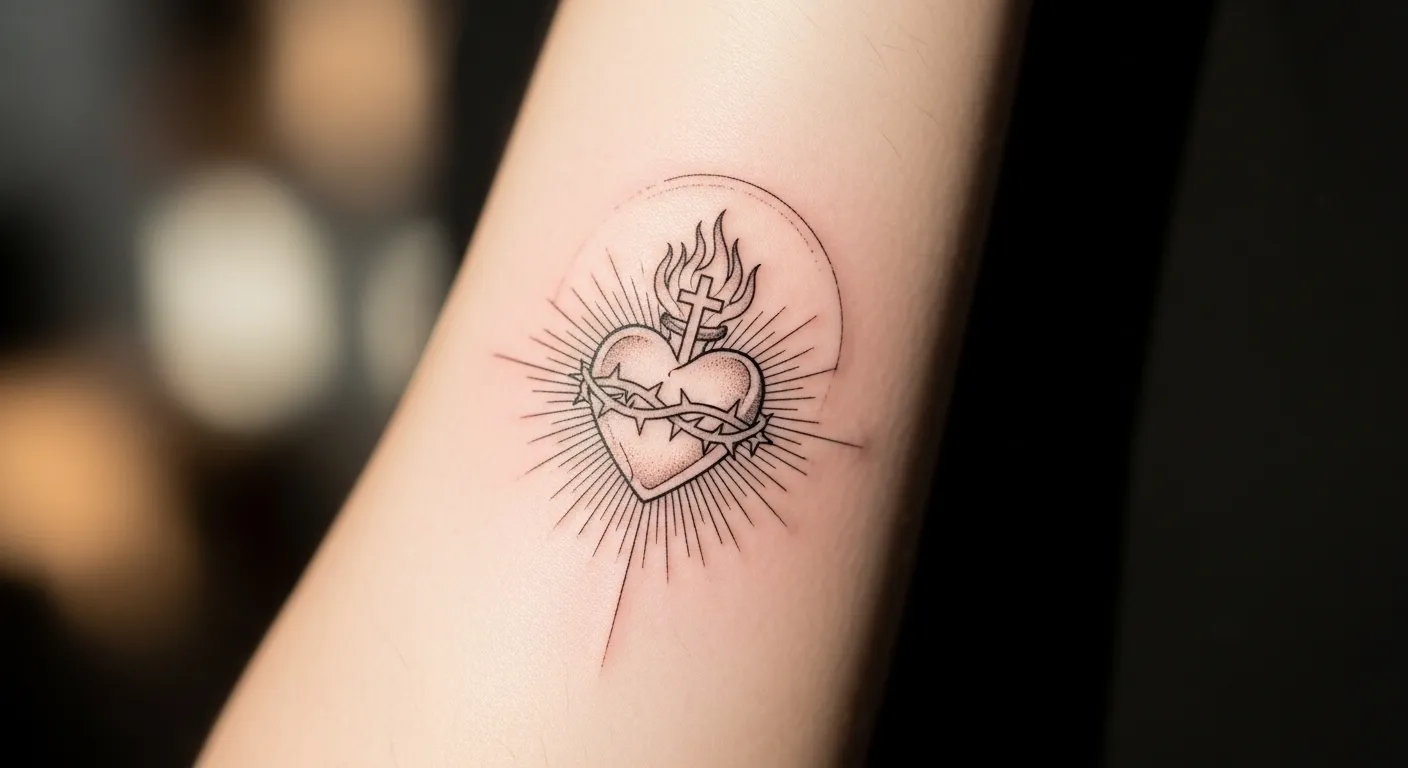 23 Elegant Fine Line Sacred Heart Tattoos That Feel Modern