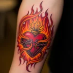 24 Fiery Sacred Heart with Flames Tattoos That Feel Passionate