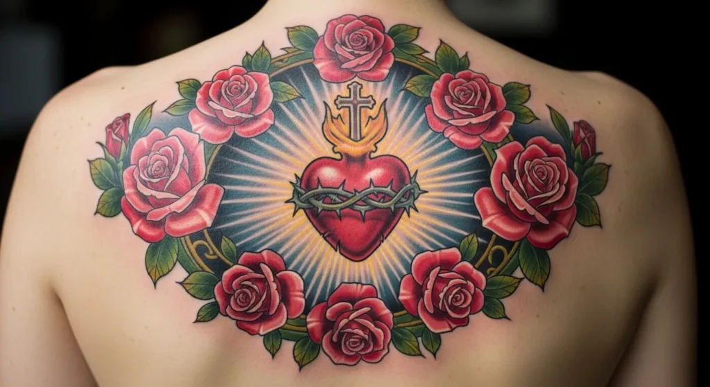 27 Beautiful Sacred Heart with Roses Tattoos That Feel Romantic