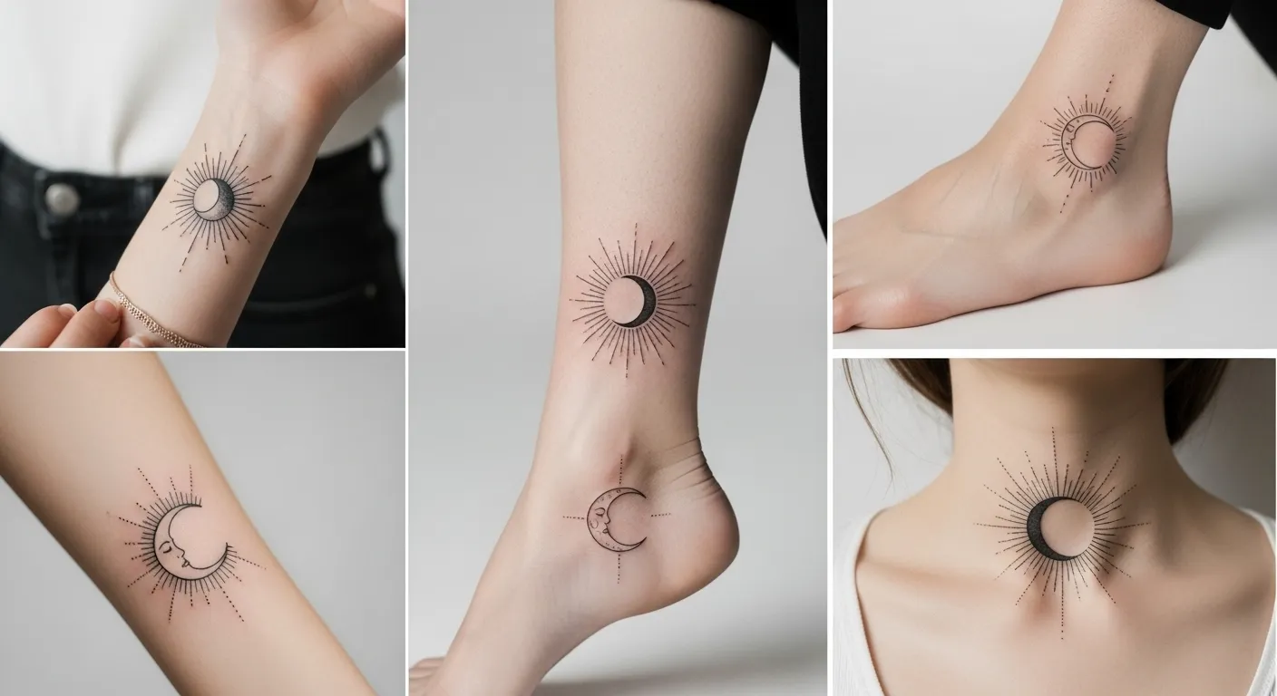 27 Easy Simple Sun and Moon Tattoo for Minimal and Timeless Tattoo Looks