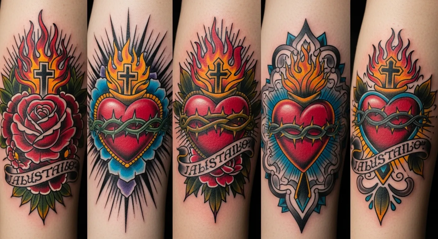 28 Artistic Neo-Traditional Sacred Heart Tattoos That Feel Unique