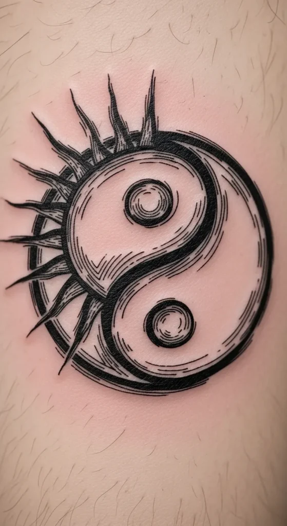 Abstract Brush Stroke Sun Moon